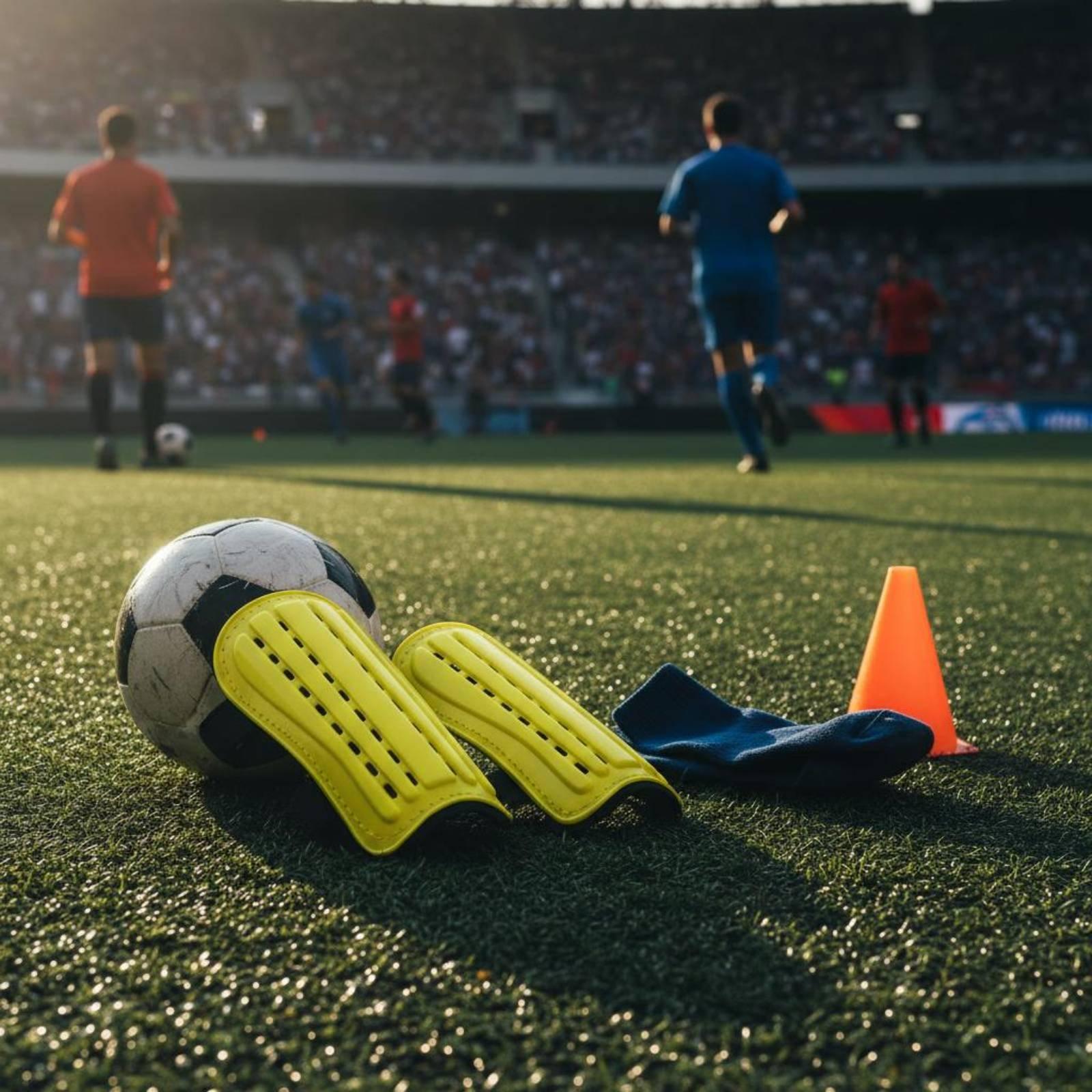 Sports Equipment With A - Soccer Shin Guards with Fastening Straps